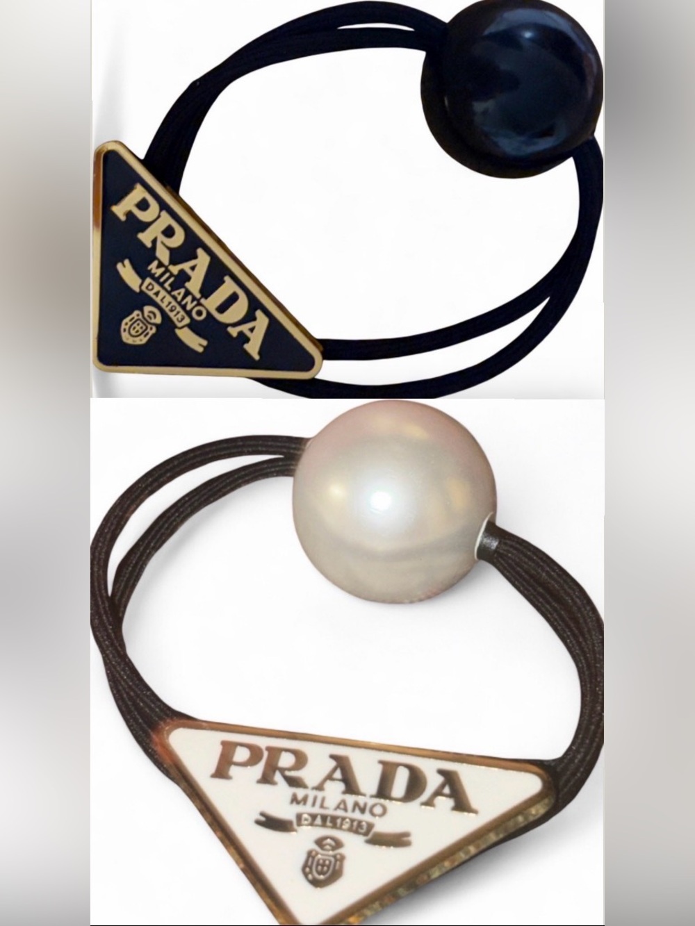 NEW 2 Pc PRADA Plaque double elastic hair ties